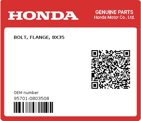 Product image: Honda - 95701-0803508 - BOLT, FLANGE, 8X35  0