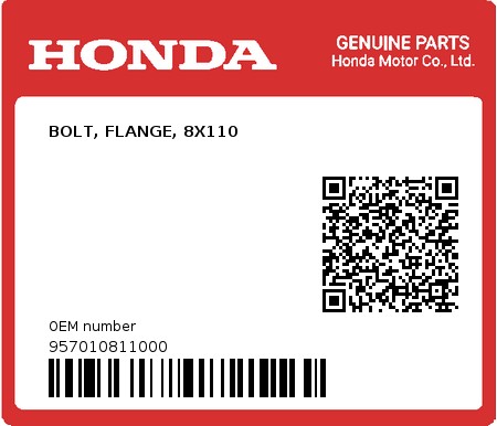 Product image: Honda - 957010811000 - BOLT, FLANGE, 8X110  0