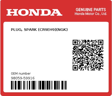Product image: Honda - 98059-59916 - PLUG, SPARK (CR9EH9)(NGK)  0