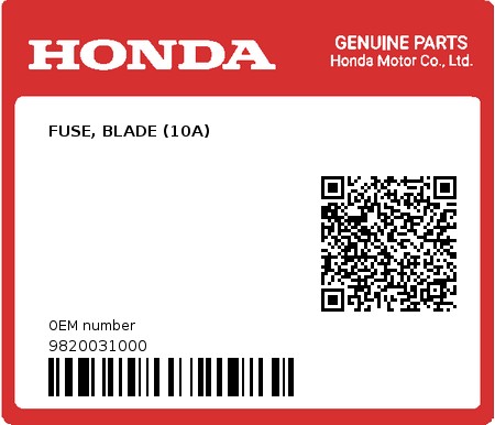 Product image: Honda - 9820031000 - FUSE, BLADE (10A)  0