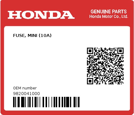 Product image: Honda - 9820041000 - FUSE, MINI (10A)  0