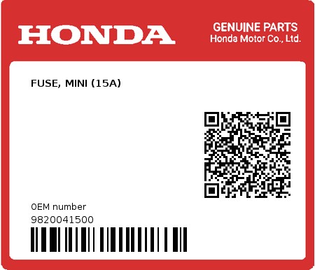 Product image: Honda - 9820041500 - FUSE, MINI (15A)  0