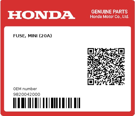 Product image: Honda - 9820042000 - FUSE, MINI (20A)  0