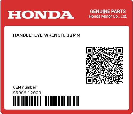 Product image: Honda - 99006-12000 - HANDLE, EYE WRENCH, 12MM  0