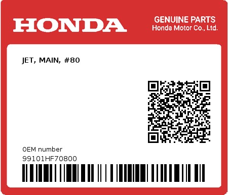 Product image: Honda - 99101HF70800 - JET, MAIN, #80  0