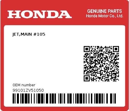 Product image: Honda - 99101ZV51050 - JET,MAIN #105  0
