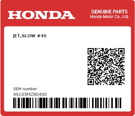Product image: Honda - 99103MZ80400 - JET,SLOW #40  0