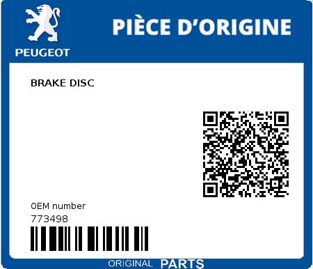 Product image: Peugeot - 773498 - BRAKE DISC  0