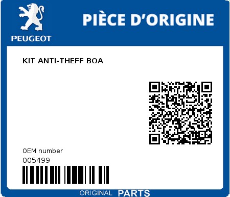 Product image: Peugeot - 005499 - KIT ANTI-THEFF BOA  0