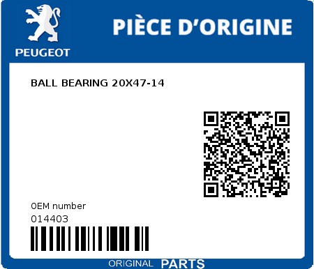 Product image: Peugeot - 014403 - BALL BEARING 20X47-14  0