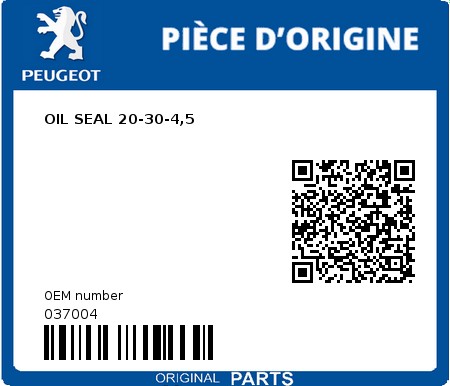 Product image: Peugeot - 037004 - OIL SEAL 20-30-4,5  0