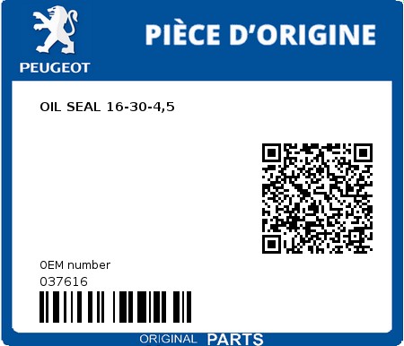 Product image: Peugeot - 037616 - OIL SEAL 16-30-4,5  0