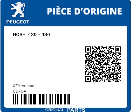 Product image: Peugeot - 61764 - HOSE  4X9 - 430  0