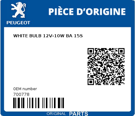 Product image: Peugeot - 700778 - WHITE BULB 12V-10W BA 15S  0