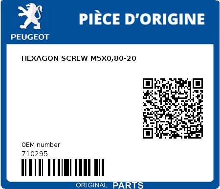 Product image: Peugeot - 710295 - HEXAGON SCREW M5X0,80-20  0