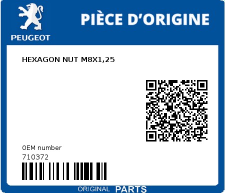 Product image: Peugeot - 710372 - HEXAGON NUT M8X1,25  0