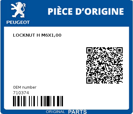 Product image: Peugeot - 710374 - LOCKNUT H M6X1,00  0
