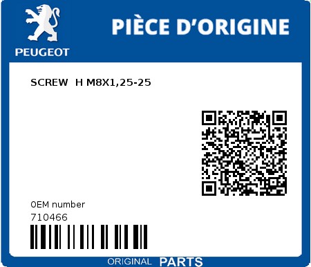 Product image: Peugeot - 710466 - SCREW  H M8X1,25-25  0