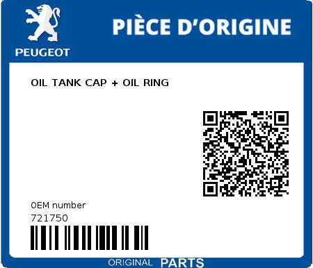 Product image: Peugeot - 721750 - OIL TANK CAP + OIL RING  0
