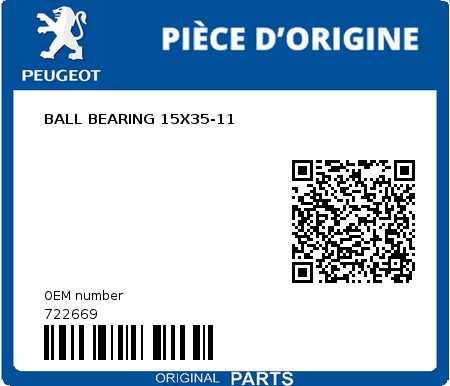 Product image: Peugeot - 722669 - BALL BEARING 15X35-11  0