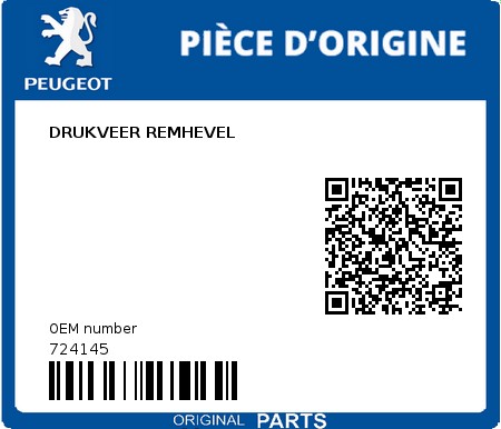 Product image: Peugeot - 724145 - DRUKVEER REMHEVEL  0