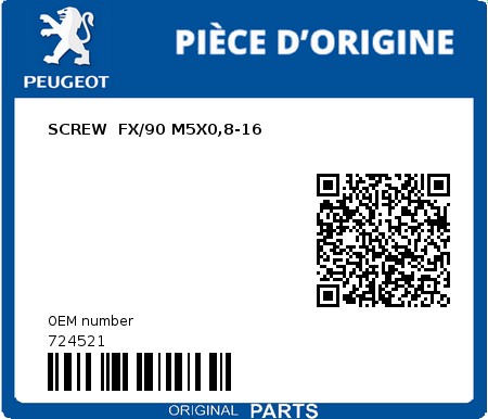 Product image: Peugeot - 724521 - SCREW  FX/90 M5X0,8-16  0