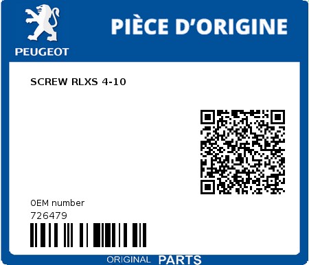 Product image: Peugeot - 726479 - SCREW RLXS 4-10  0
