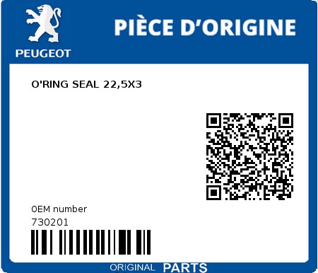 Product image: Peugeot - 730201 - O'RING SEAL 22,5X3  0