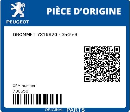 Product image: Peugeot - 730658 - GROMMET 7X16X20 - 3+2+3  0