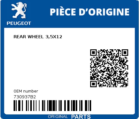 Product image: Peugeot - 730937B2 - REAR WHEEL 3,5X12  0