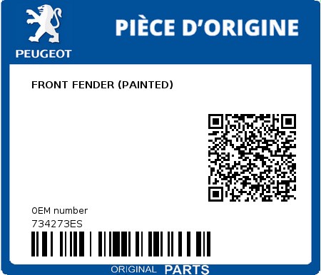 Product image: Peugeot - 734273ES - FRONT FENDER (PAINTED)  0
