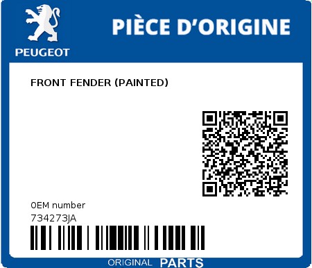 Product image: Peugeot - 734273JA - FRONT FENDER (PAINTED)  0