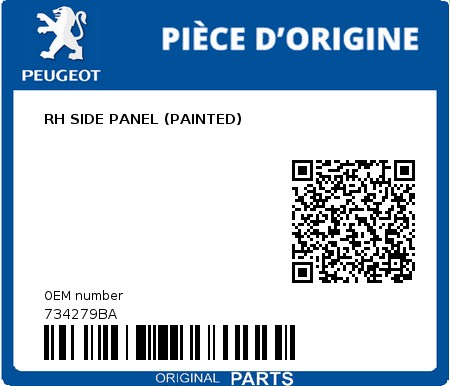 Product image: Peugeot - 734279BA - RH SIDE PANEL (PAINTED)  0