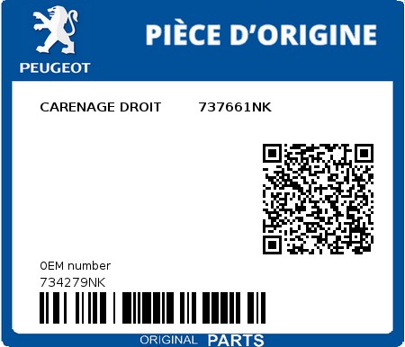 Product image: Peugeot - 734279NK - CARENAGE DROIT        737661NK  0
