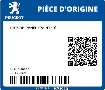 Product image: Peugeot - 734279PB - RH SIDE PANEL (PAINTED)  0