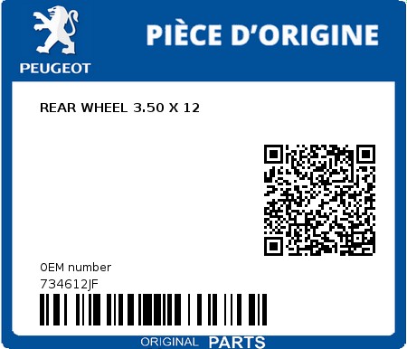 Product image: Peugeot - 734612JF - REAR WHEEL 3.50 X 12  0