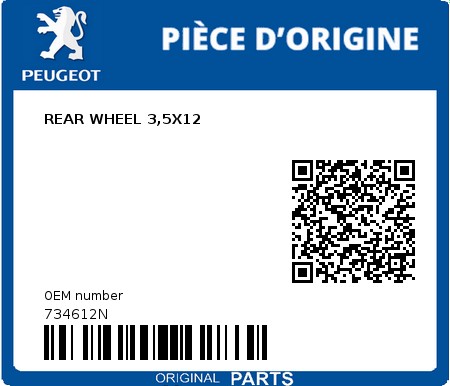 Product image: Peugeot - 734612N - REAR WHEEL 3,5X12  0