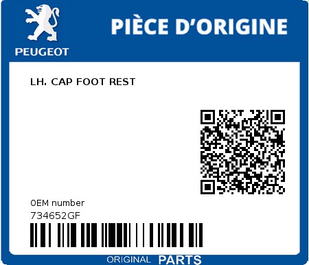Product image: Peugeot - 734652GF - LH. CAP FOOT REST  0