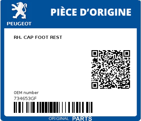 Product image: Peugeot - 734653GF - RH. CAP FOOT REST  0