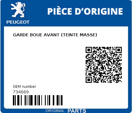 Product image: Peugeot - 734669 - GARDE BOUE AVANT (TEINTE MASSE)  0
