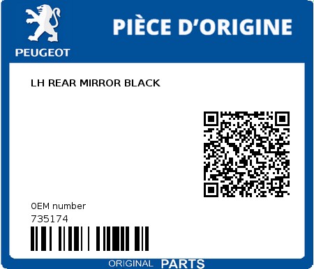 Product image: Peugeot - 735174 - LH REAR MIRROR BLACK  0