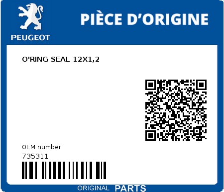 Product image: Peugeot - 735311 - O'RING SEAL 12X1,2  0