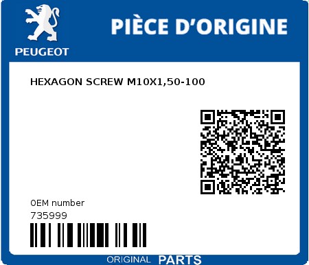 Product image: Peugeot - 735999 - HEXAGON SCREW M10X1,50-100  0