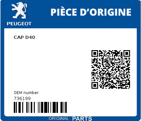 Product image: Peugeot - 736199 - CAP D40  0