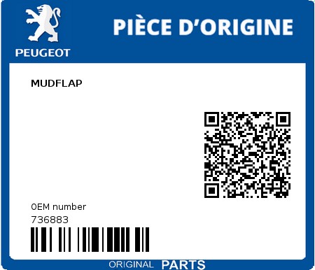 Product image: Peugeot - 736883 - MUDFLAP  0