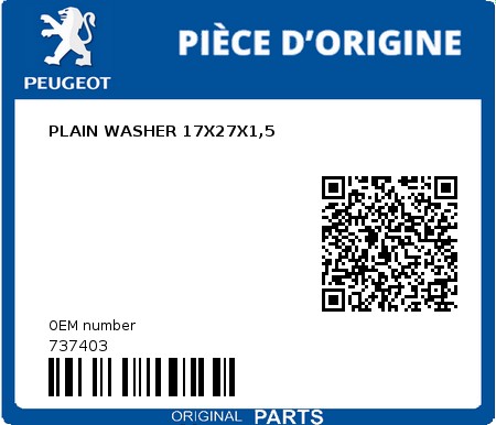 Product image: Peugeot - 737403 - PLAIN WASHER 17X27X1,5  0