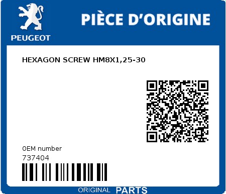 Product image: Peugeot - 737404 - HEXAGON SCREW HM8X1,25-30  0