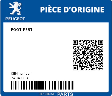 Product image: Peugeot - 740432G6 - FOOT REST  0