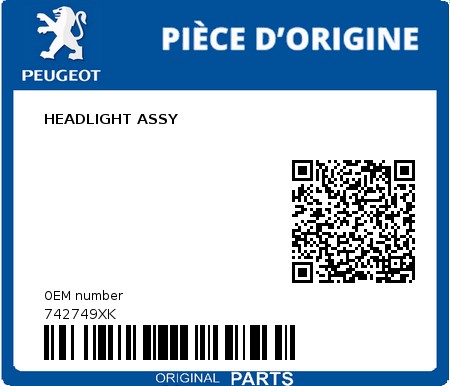 Product image: Peugeot - 742749XK - HEADLIGHT ASSY  0