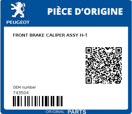Product image: Peugeot - 743504 - FRONT BRAKE CALIPER ASSY H-T  0